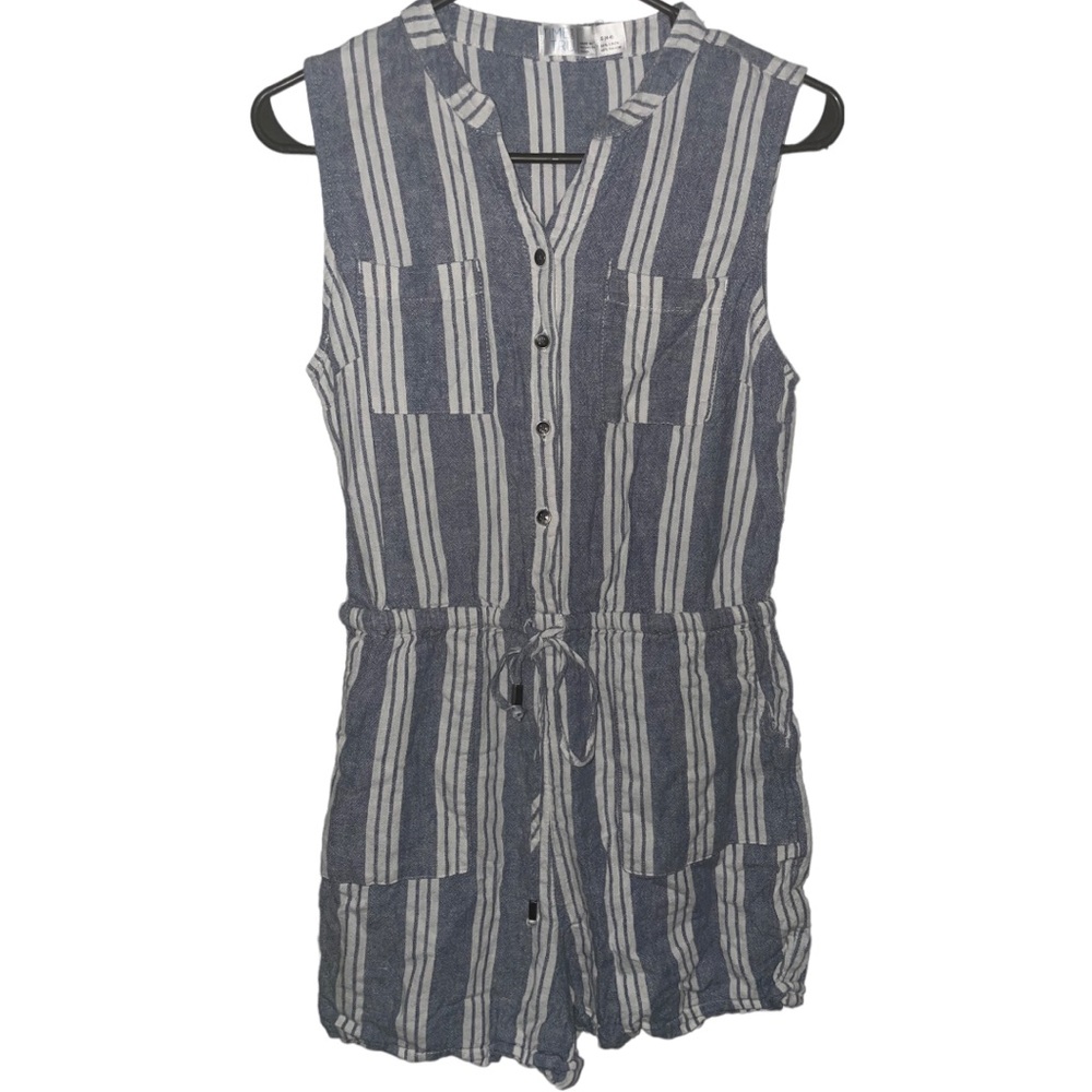 Time and Tru Utility Striped Romper Pockets Elastic Tie Waist Shorts